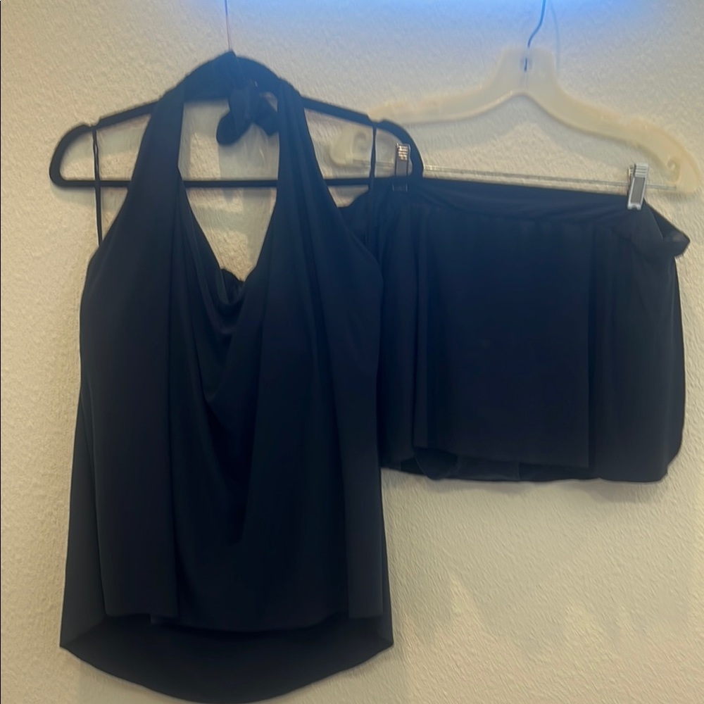 Navy Halter Top and Skirt Swimsuit